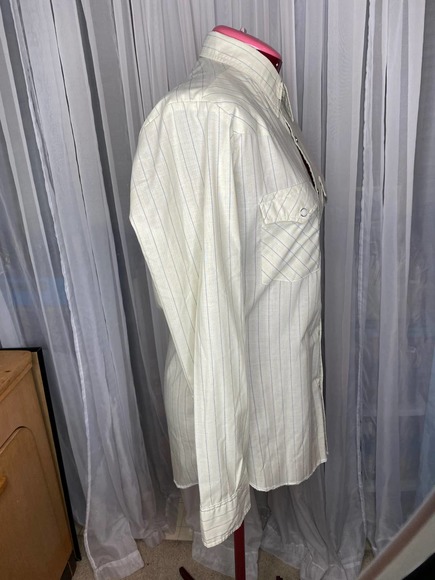 wrangler western shirt striped gray tan pearl snaps - Picture 7 of 7